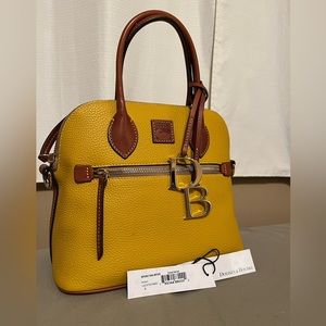 Dooney & Bourke, mustard leather, tan trim.